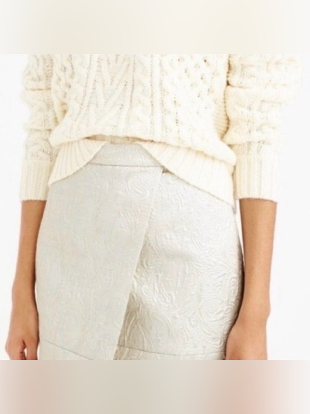 J  CREW Silver Gold Metallic Origami Matelasse Faux Wrap Skirt Womens Size 8 EUC